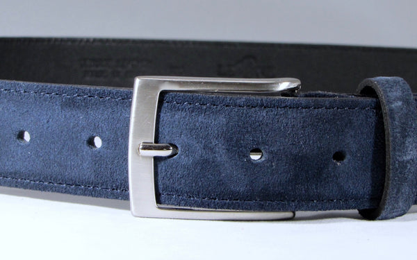 Leone Milano - Leather belt, dark blue suede